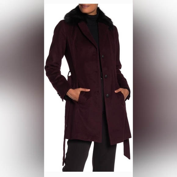 🔥🔥Andrew Marc Wool Genuine Dyed Fox Fur Collared Coat - Picture 1 of 3
